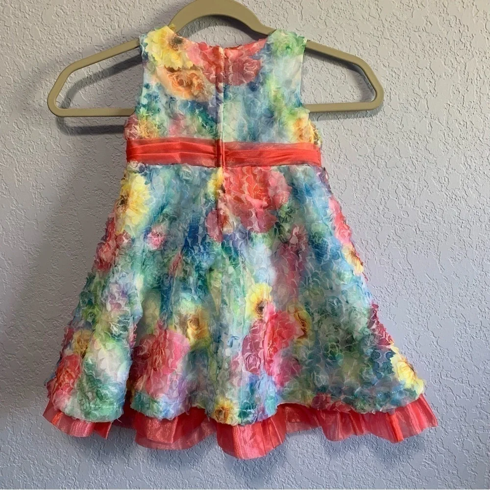 Bonnie Baby Tulle Floral Bow Lined Tiered Ruffle Sleeveless Dress